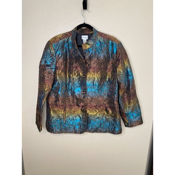 Chico's Women Metallic Embroidered Button-Front Jacket 3 Multicolor Polyester - Picture 1 of 6